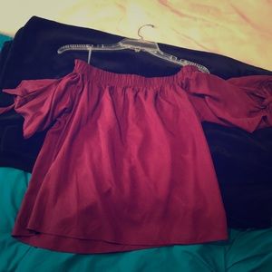 Off the shoulder wine blouse